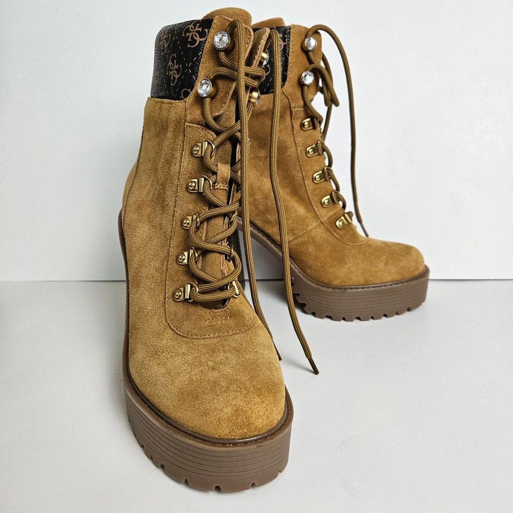 Guess Kelyna Suede Platform Lug Sole Heel Boots Ankle Booties Designer Women 9